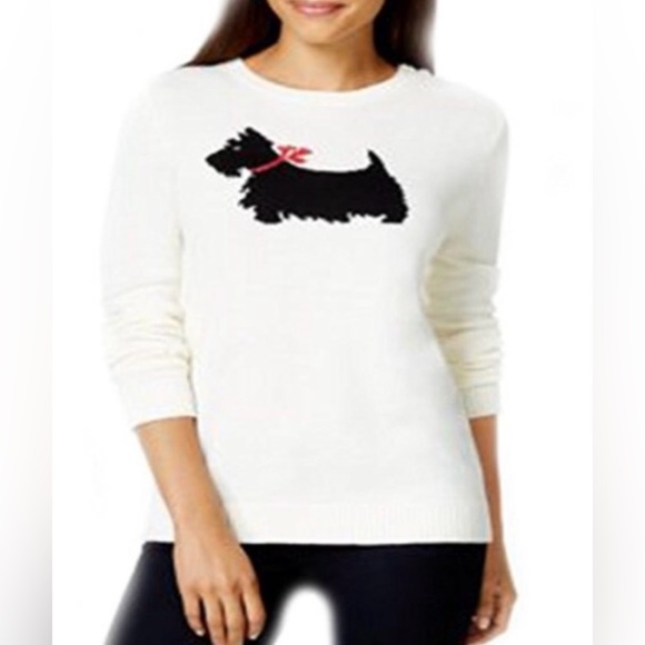 Charter Club Sweaters - Charter Club Cream Knit Sweater Black Oz Scottie Dog Novelty Graphic Size 0X